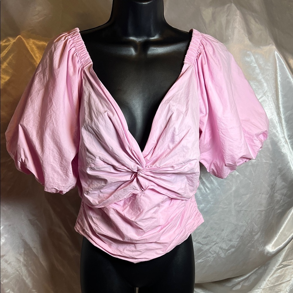 Anthropologie Pink Puff Sleeve Blouse A0233